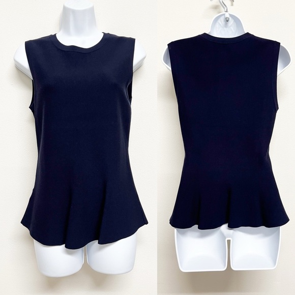 Ann Taylor Womens Navy Classic Peplum Sleeveless Crew Neck Top Size S - Picture 1 of 8